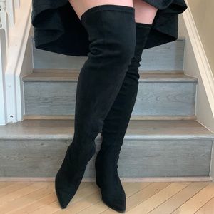 Black suede thigh-high boots